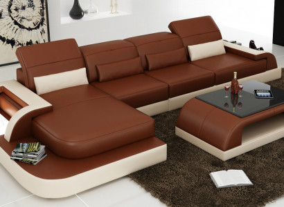 Braune L Form Sofa Couch Polster Garnitur Wohnlandschaft Design Ecksofa Leder